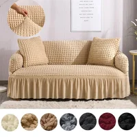 Ruffled Seersucker Sofa Cover for Living Room Thick Elastic Solid Stretch Couch Slipcovers 1/2/3/4 Seater Sofa Armchair Cover 1