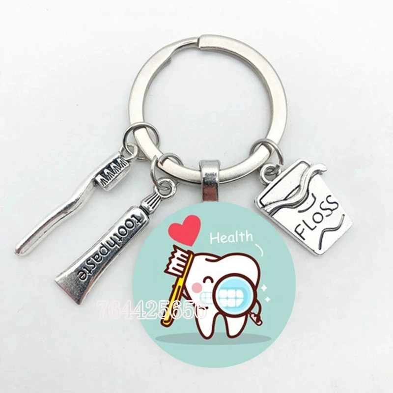 25mm Handmade Cute Tooth Cleaning Promotion Key Chain Dentist Souvenir Gift Ring Angel Pendant Toothpaste Toothbrush L |