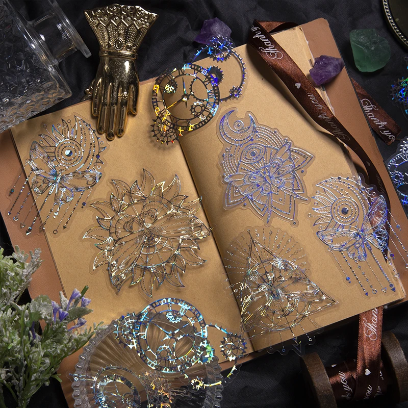 Stickers star the moon large size material decoration collage stickers 10 sheets per pack PET hot stamping stickers 6 types