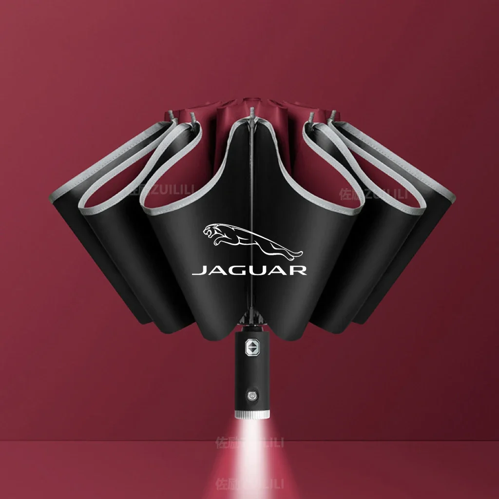 Automatic Reflective Stripe Reverse Led Light Windproof Umbrella For Jaguar XF XFL XJ XK XF XE F-PACE F-TYPE E-PACE X-TYPE I-PACE