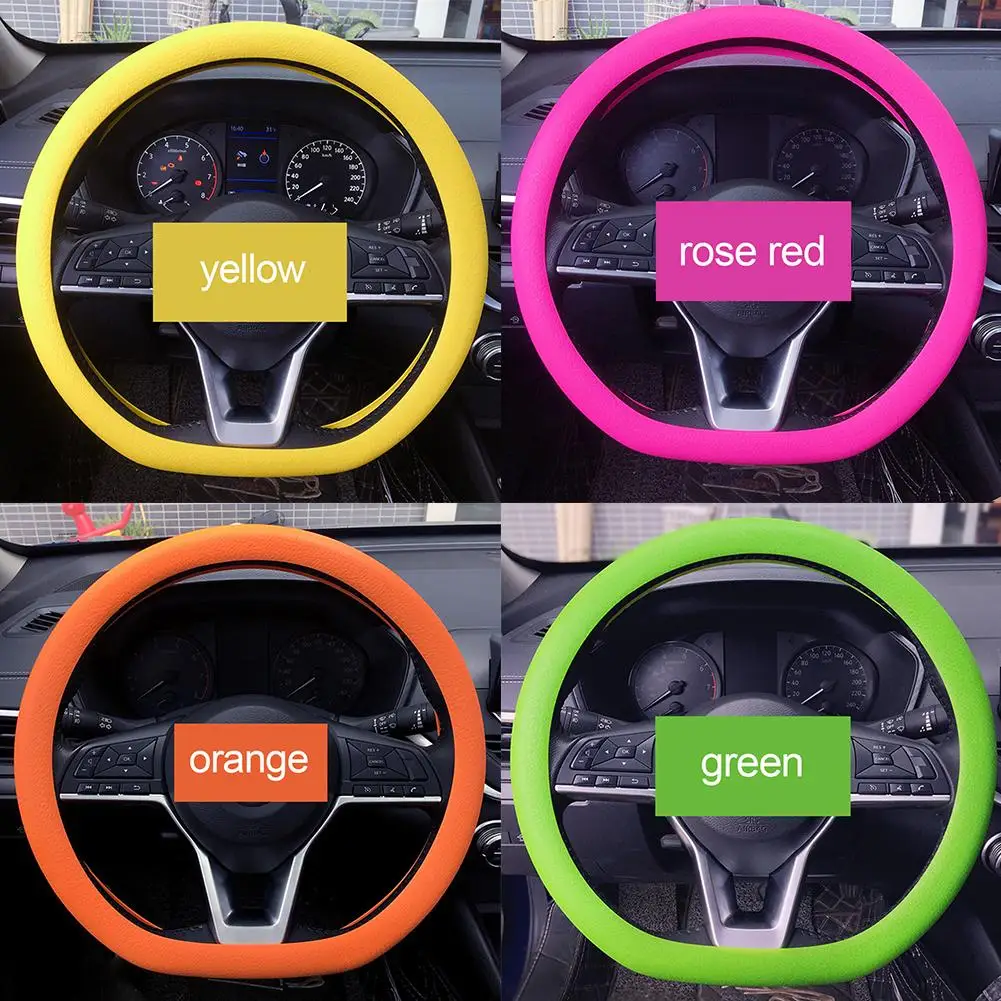 Universal Silicone Steering Wheel Cover - Soft, Textured, Multi-Color Car Accessory
