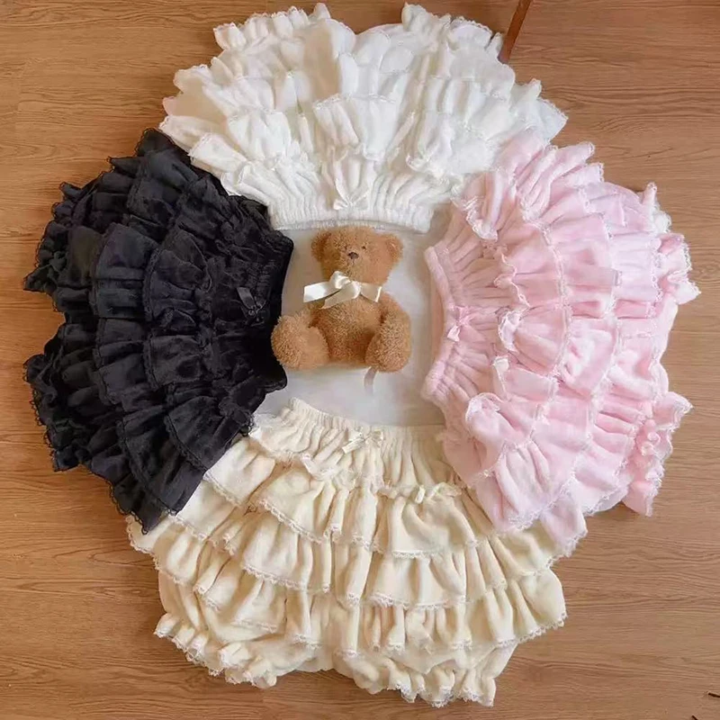 Pink Kawaii Women Dance Skirts Japanese Sweet Lolita Lace Splicing Female Puffy Skirts Y2K High Waist Ruffle Ladies Mini Skirts 6
