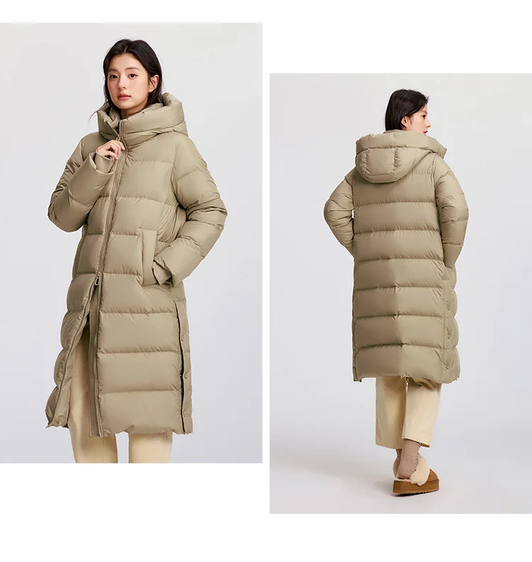 Down Jacket Women Long Length Hooded Slit Loose New Winter Water-Repellent Goose Down Clothing