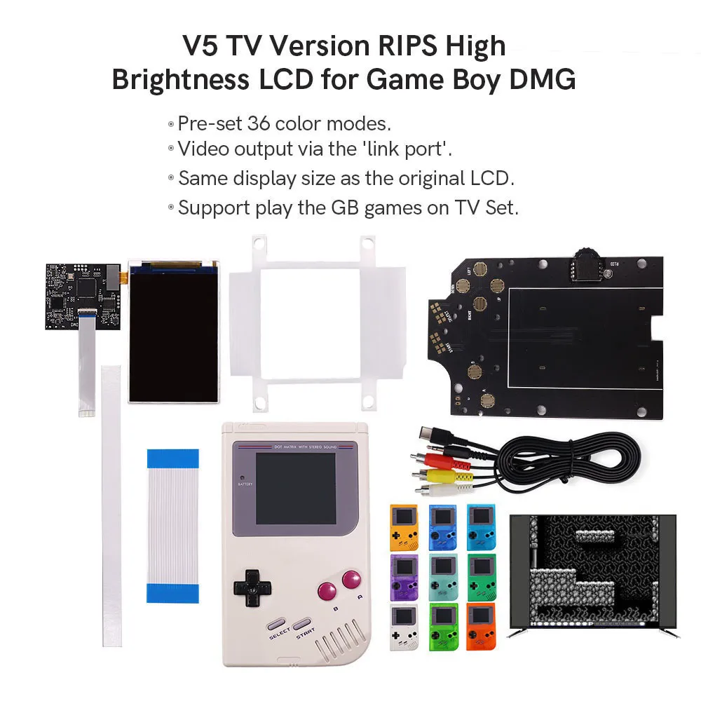 

V5 TV Version OSD Menu Full Size RIPS Backlight LCD For GameBoy DMG GB DMG Console With Pre-cut shell case