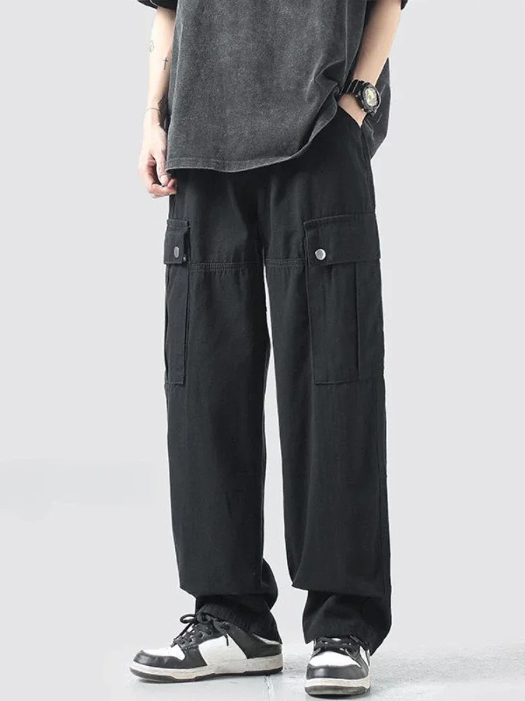 thumbnail image 1 of Pantalones rectos para hombre, pantalones cargo para hombre, otoño, anchos, negros, de lujo, Harajuku, algodón, ropa técnica, nailon, largos, venta al por mayor, baratos, 1 of 4