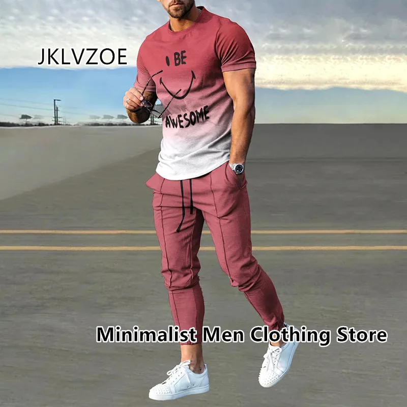 2023 Men's Clothing Tracksuit Set 2 Piece Sports Suit Smile 3d Print Summer Casual Men Sets Short Sleeves T-shirt+Pants Outfits