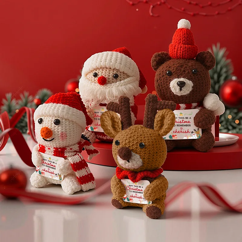 Christmas Crochet Dolls Cute Santa Claus Snowman Bear Elk Handmade Knitted Figurines Christmas Gift Home Decoration Crafts Decor