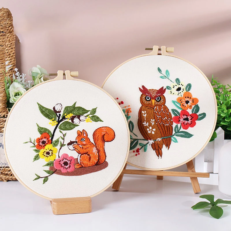 DIY Embroidery Kit Animal Deer Flower Printed Pattern for Beginner Cross Stitch Set Needlework Hoop Handmade Sewing Art Carft
