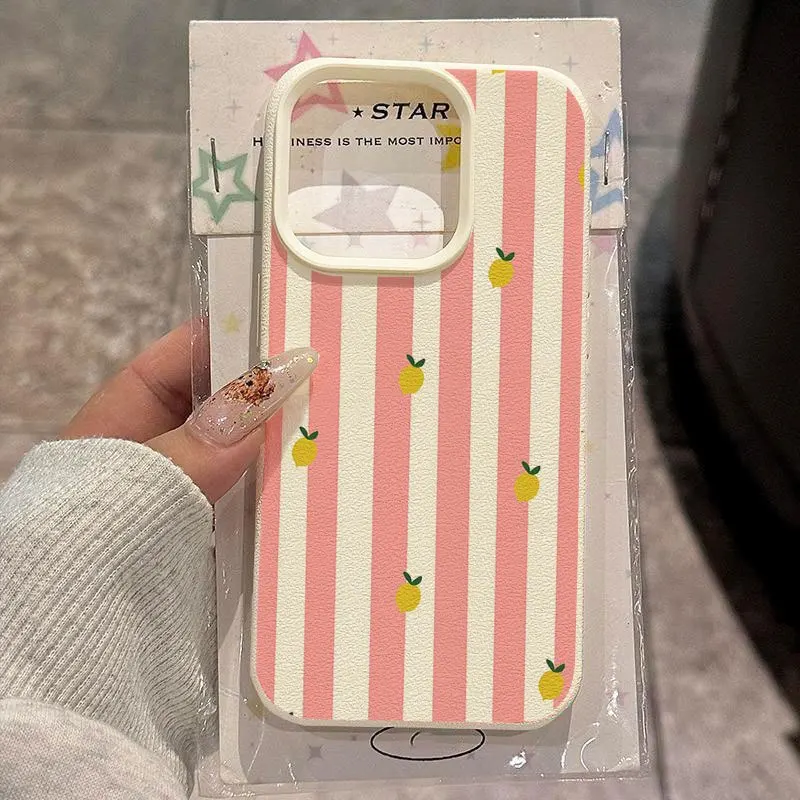 Vibrant Pink Striped Lemon Pattern Silicone Phone Case