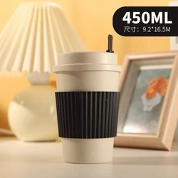 Eco - Friendly Reusable 450ML Wheat Straw Coffee Cup with Lid - Portable & Dishwasher Safe Travel Mug (Black)