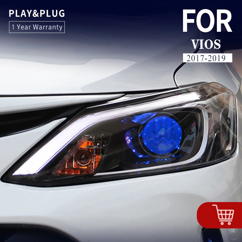 Head Lamp for Toyota Vios LED Headlight 2017-2019 Headlights Vios DRL Turn  Signal High Beam Angel Eye Projector