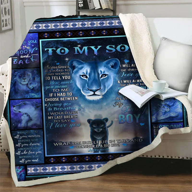 

To My Son Letter Printed Dreamlike Lion Quilt Soft Warm Plush Throw Blankets For Beds Sofa Chair Nap Cover Travel Picnic Bedding