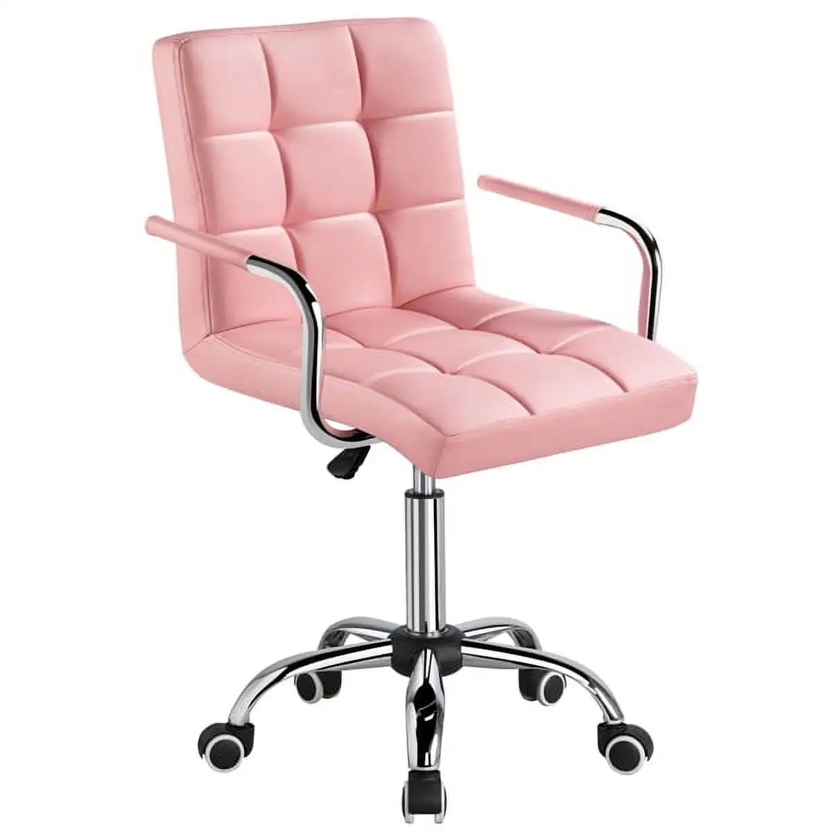 Modern Adjustable Faux Leather Swivel Office Chair with Wheels, Pink