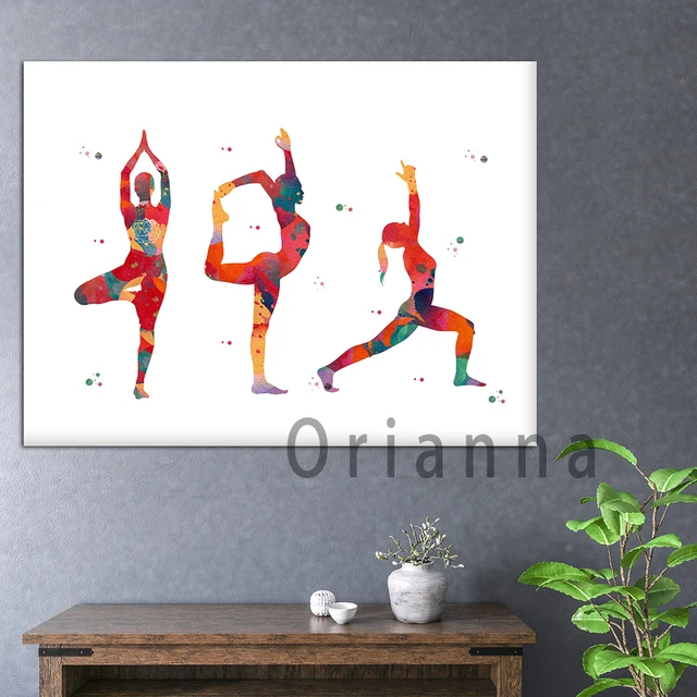 Yoga Watercolor Print Yoga Lord Of The Dance Warrior I And Tree Pose Meditation Art Yoga Basic Postures Painting Yoga Wall Decor