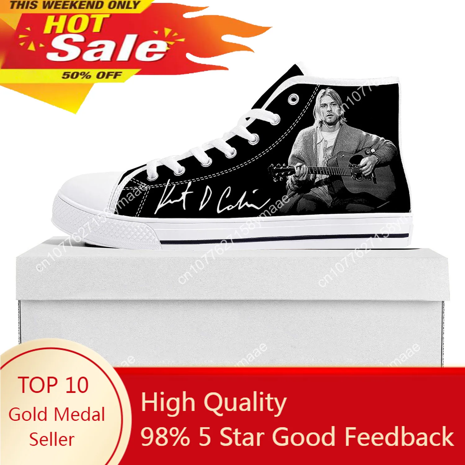 

Kurt Cobain High Top Sneakers Mens Womens Teenager Canvas High Quality Sneaker Casual Custom Made Shoes Customize Shoe White