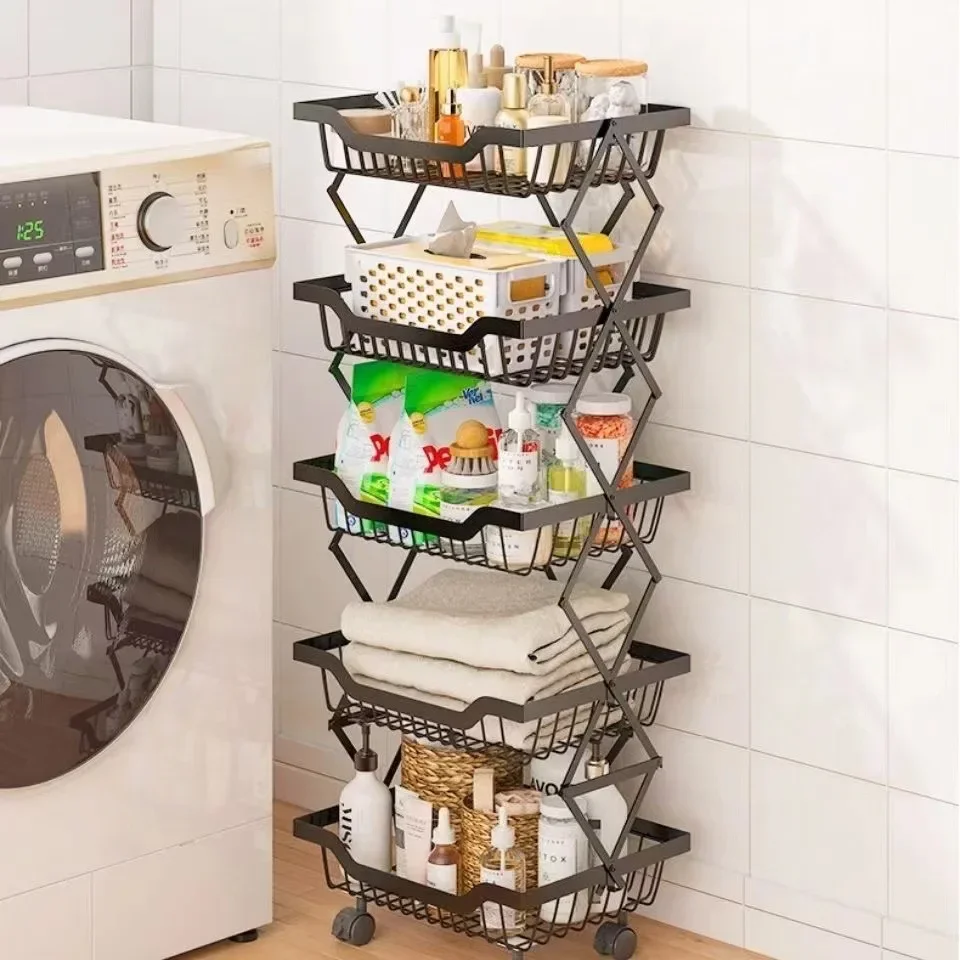 

Swivel Shelf Vegetable Foldable Rack With Tier Basket 360 Steel Fruit Storage 5 Kitchen Stainless Degree Floor Wheels