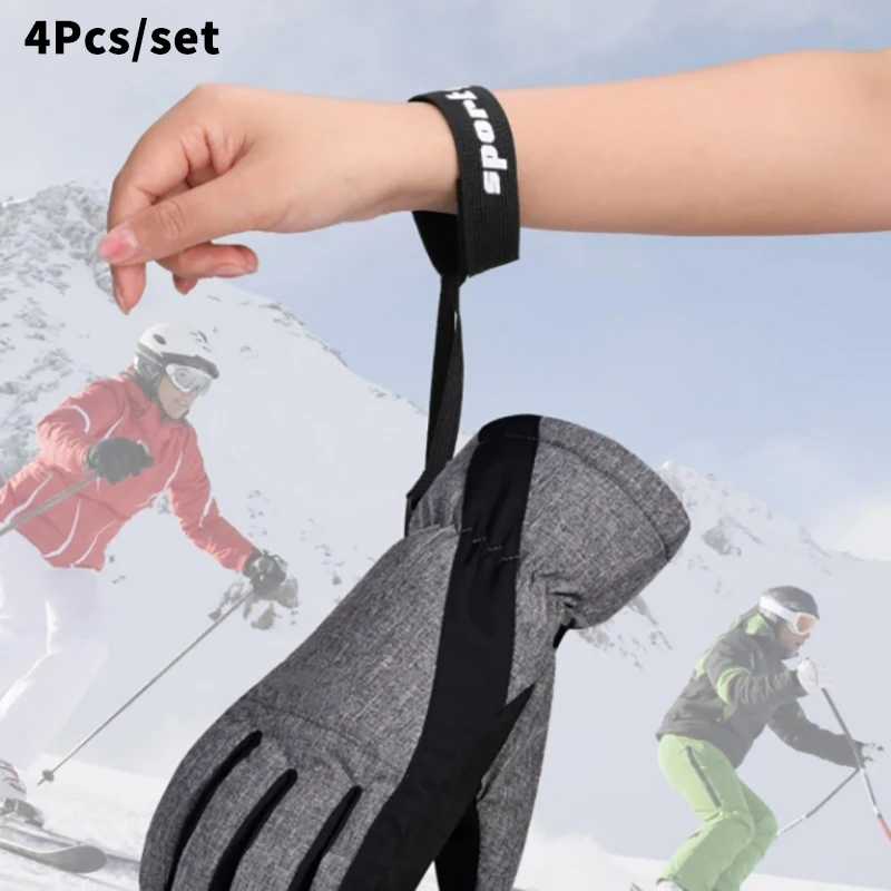 Ski Glove Wrist Strap Glove Holder Sport Strap Elastic Wrist Leash Snowboard Ski Mountaineering Outdoor Sports 4x