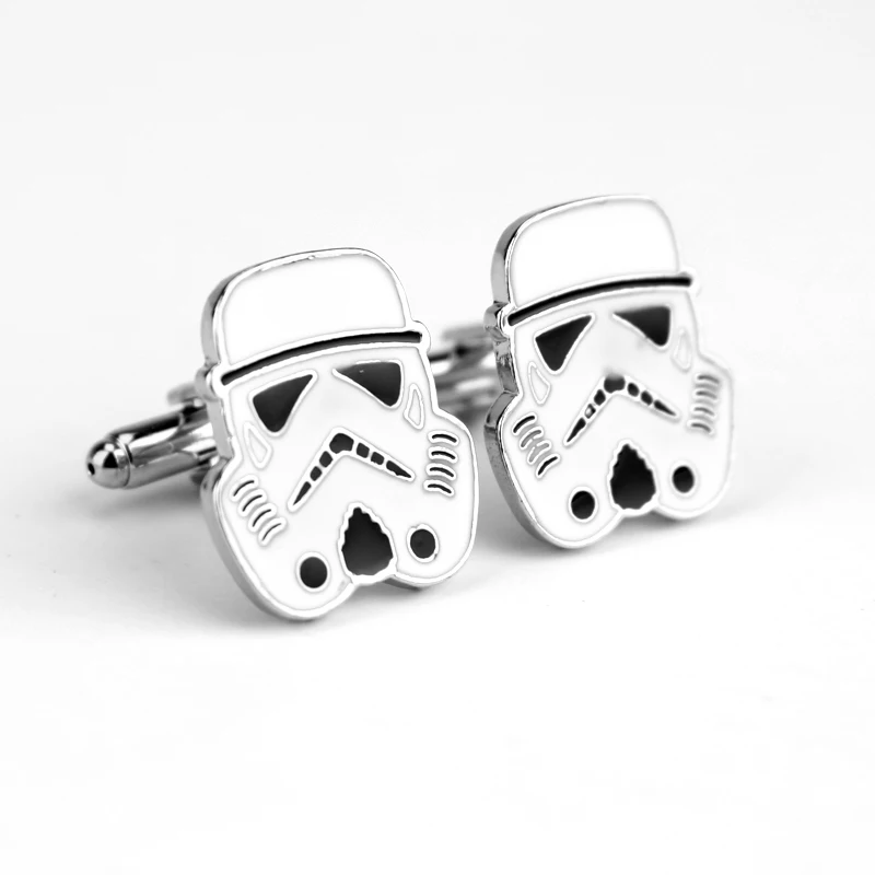

Star Wars Imperial Stormtrooper Cufflinks Men White Color Enamel Badge Cuff Links Metal Helmet Cuff Buttons Banquet Accessories