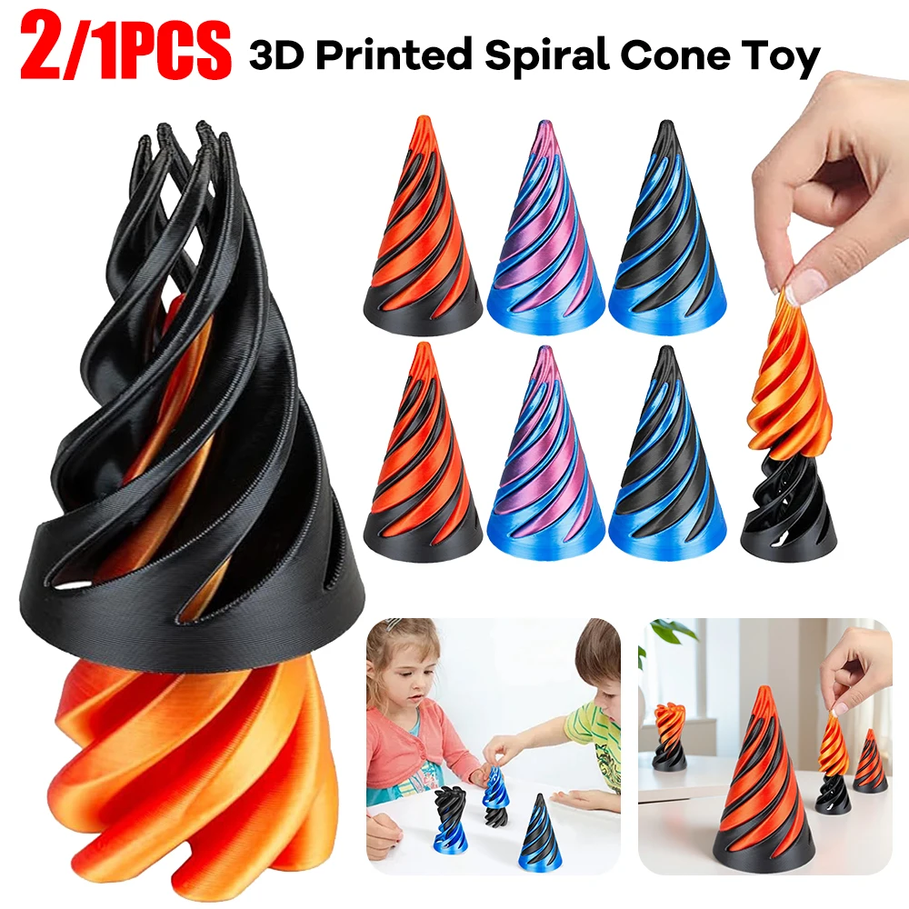 6 Jouets Anti-stress En Spirale Imprimés 3D – Formes Cône/pyramide Impossibles, Pour Bureau, Décoration
