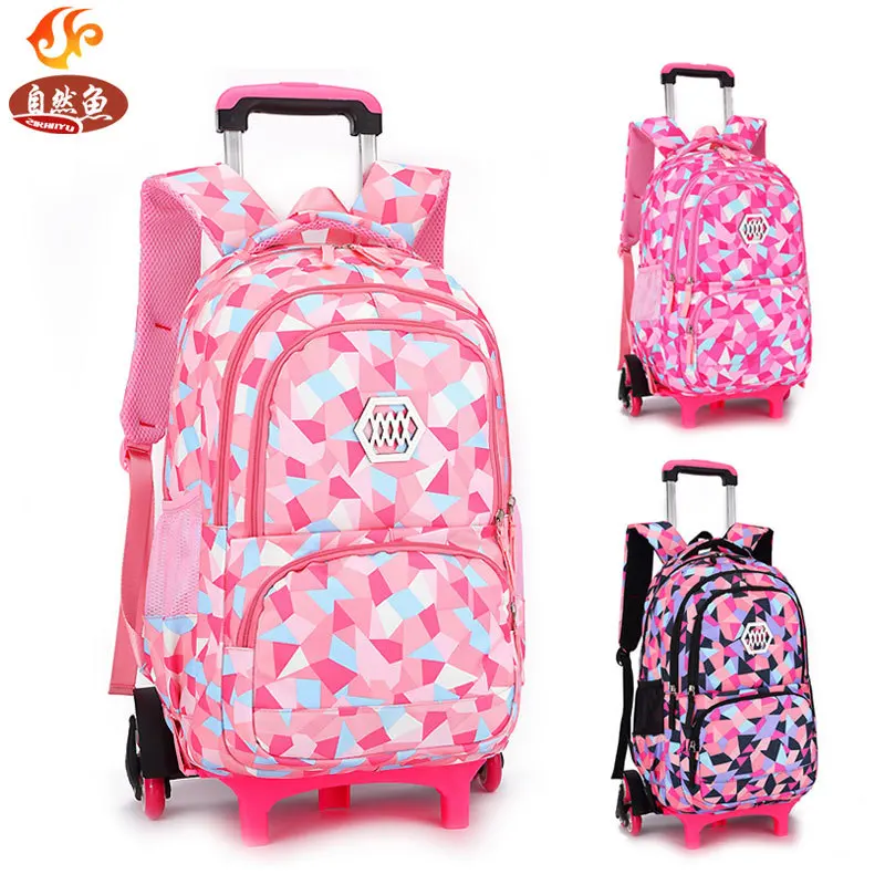 

Women Pull-rod School Bags Primary School Children Schoolbag Waterproof Shoulder Bag Female Kid's Luggage