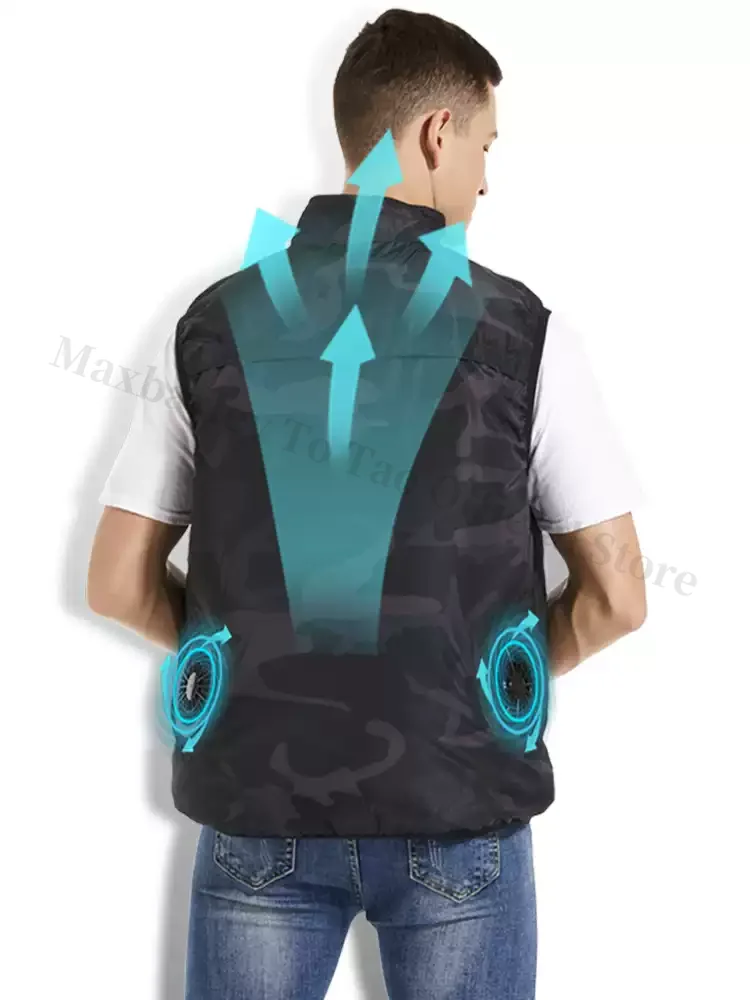 USB Rechargeable Cooling Vest Men Women Outdoor Fishing Work Air Conditioner Jacket Summer Breathable Lightweight Fan Clothing