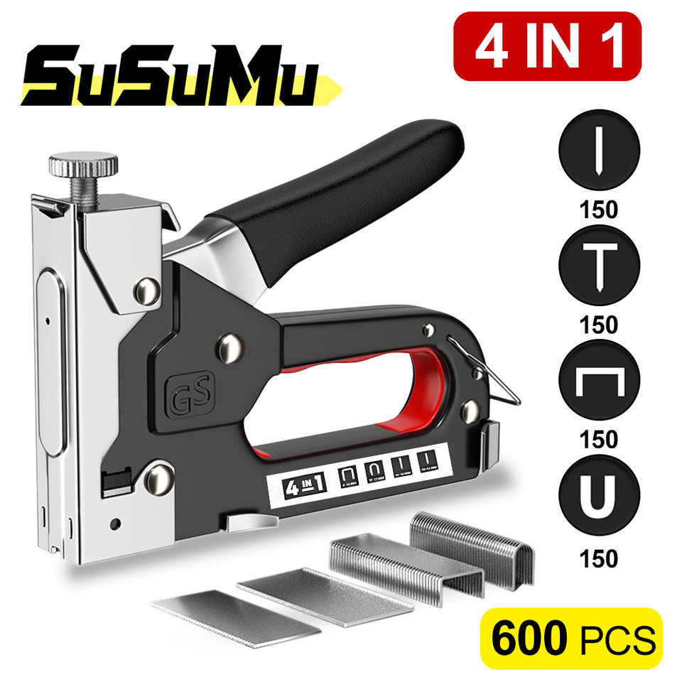 4 In 1 Manual Nailing Gun Construction Stapler Heavy Duty Air Nail Woodworking Special Staple Book Household DIY With 600 Staple