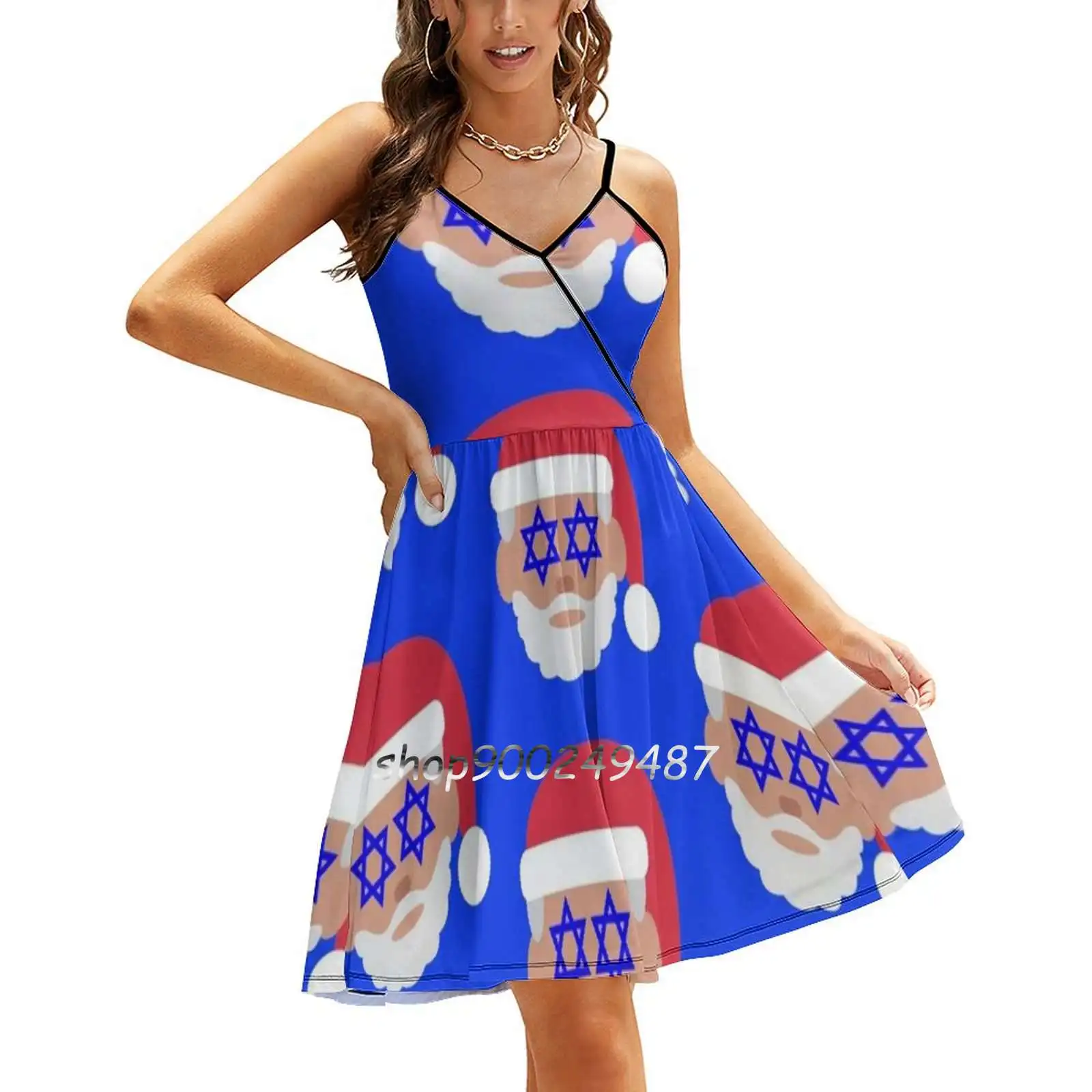 

Christmukkah Santa Claus Sweet Summer Casual Sling Dresses Korean Women Sexy Sundress Christmukkah Santa Claus Christmukkah