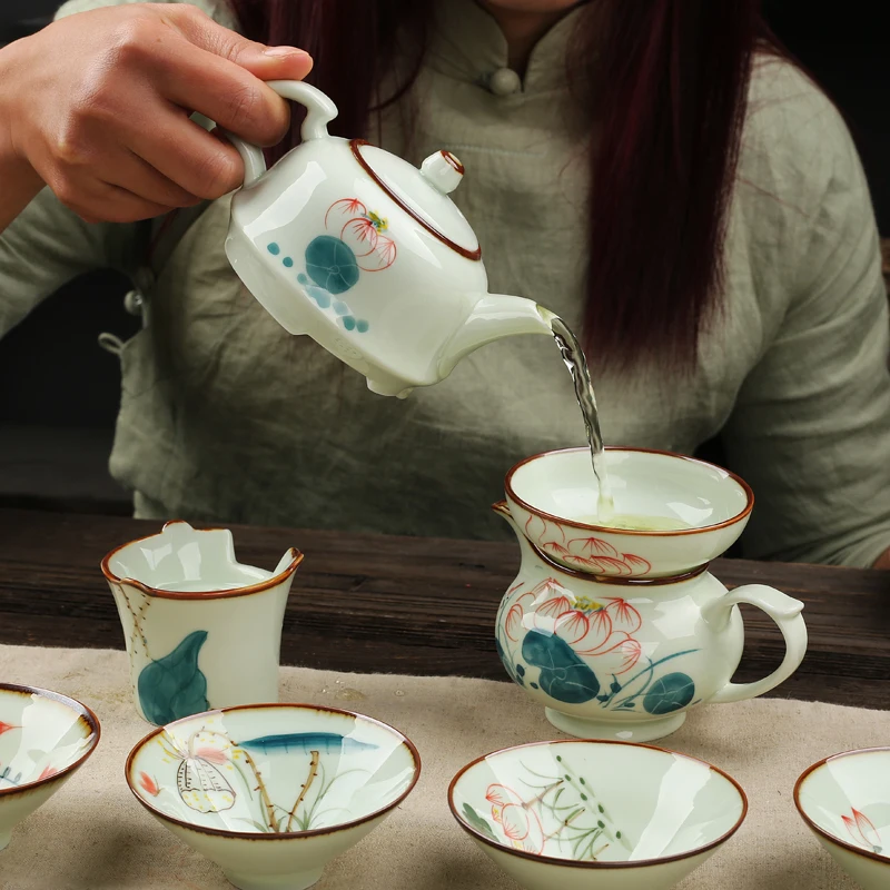 Handpainted Ceramic Kung Fu Teapot Ceramic Celadon Kiln Kung Fu Tea Single Pot Colorful Handpainting Gongfu Tea Set Pot 175ml