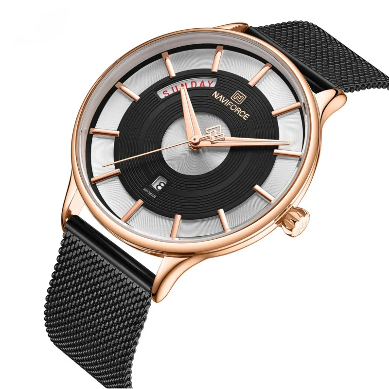 

New Men's Watch Stainless Steel Mesh Band Calendar Week Display Fashionable Business Luxury Simple Quartz Watches For Men's