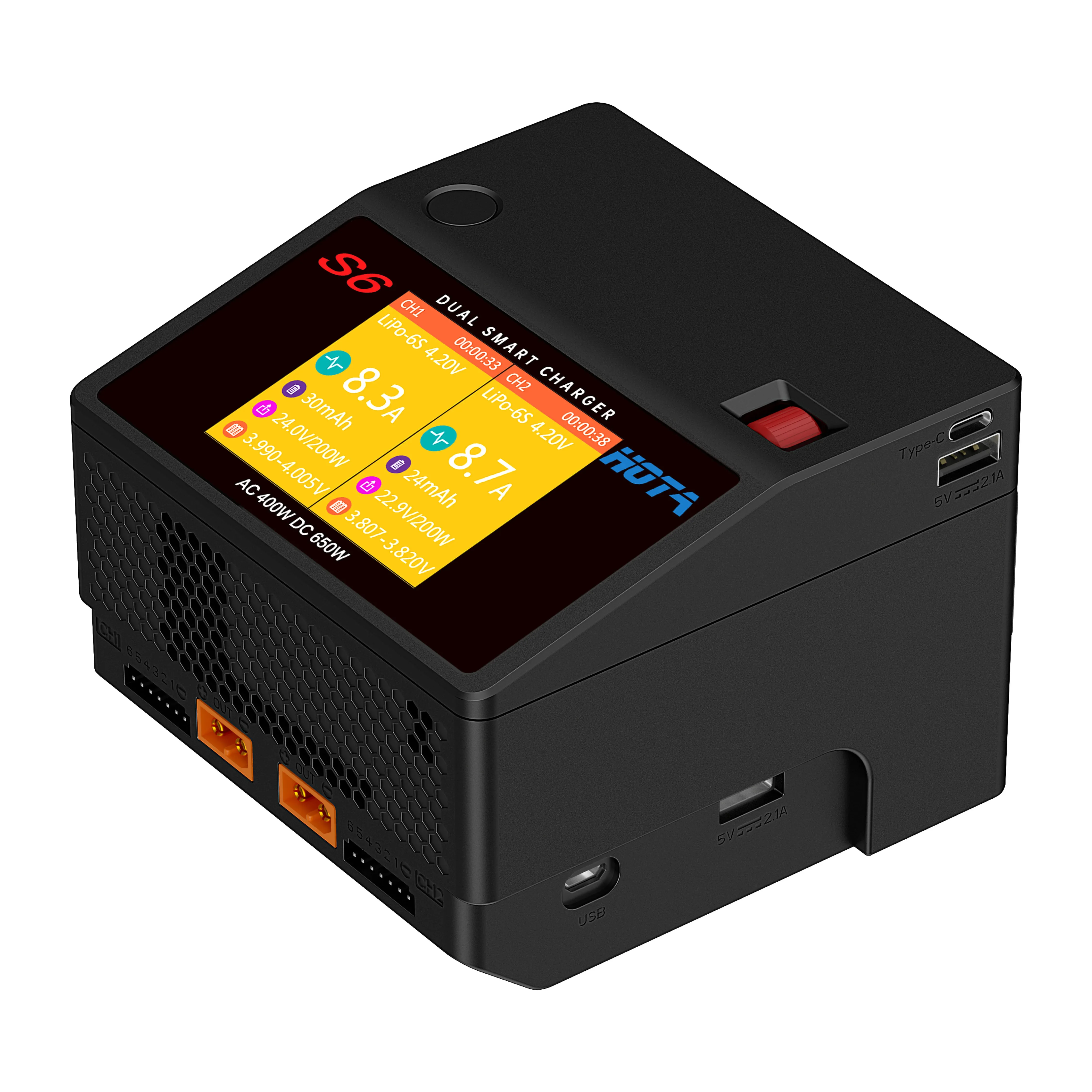 HOTA S6 AC400W DC650W 15A Dual Channel Smart Ultra Small Size Charger for Lipo LiHV LiFe LiIon NiZn NiCd NiMH Battery thumbnail 3