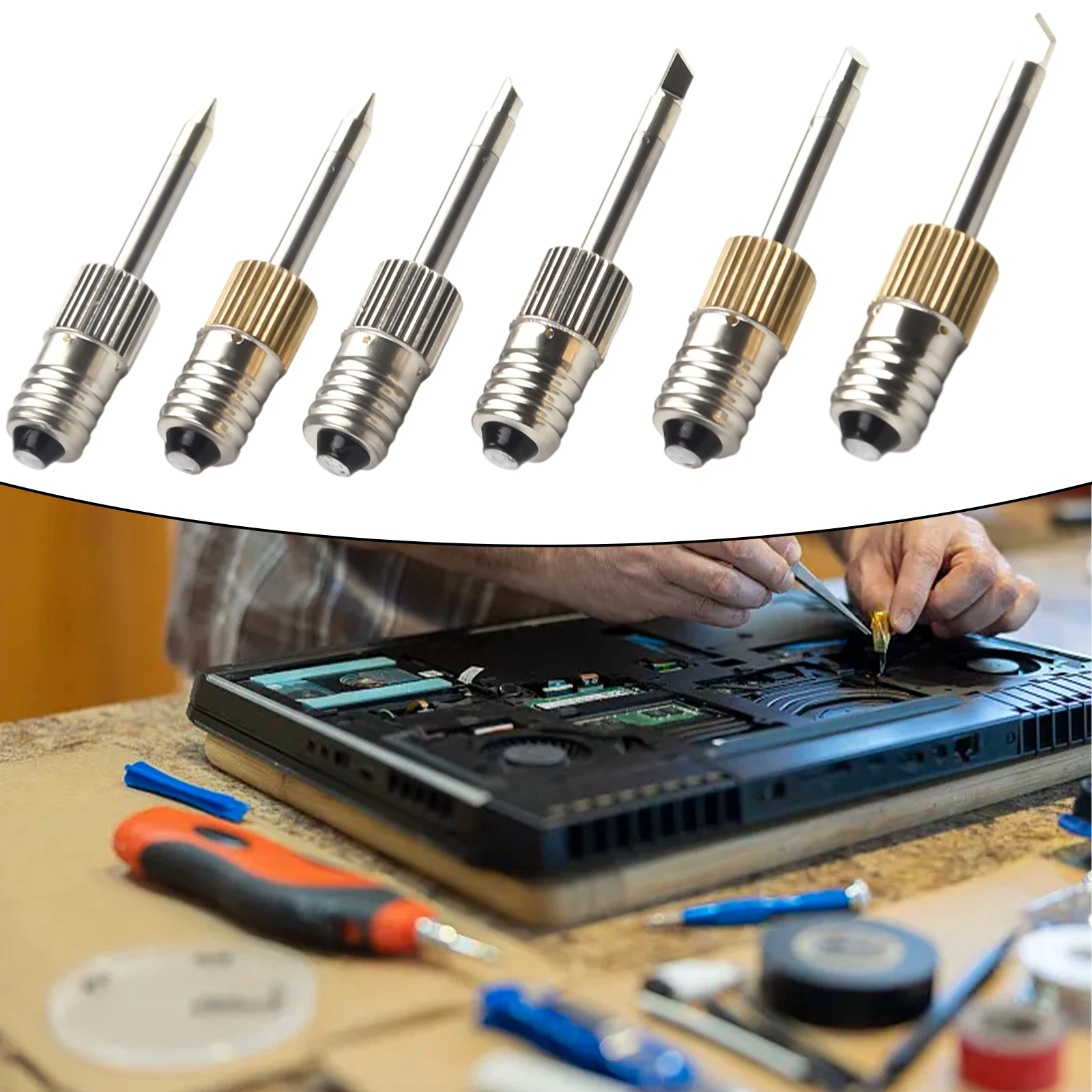 

6PCS/SET Soldering Iron Tips Kit E10 Interface Threaded Corless Battery Electric Soldering Needle Tip Tip-B/Tip-C/Tip-K