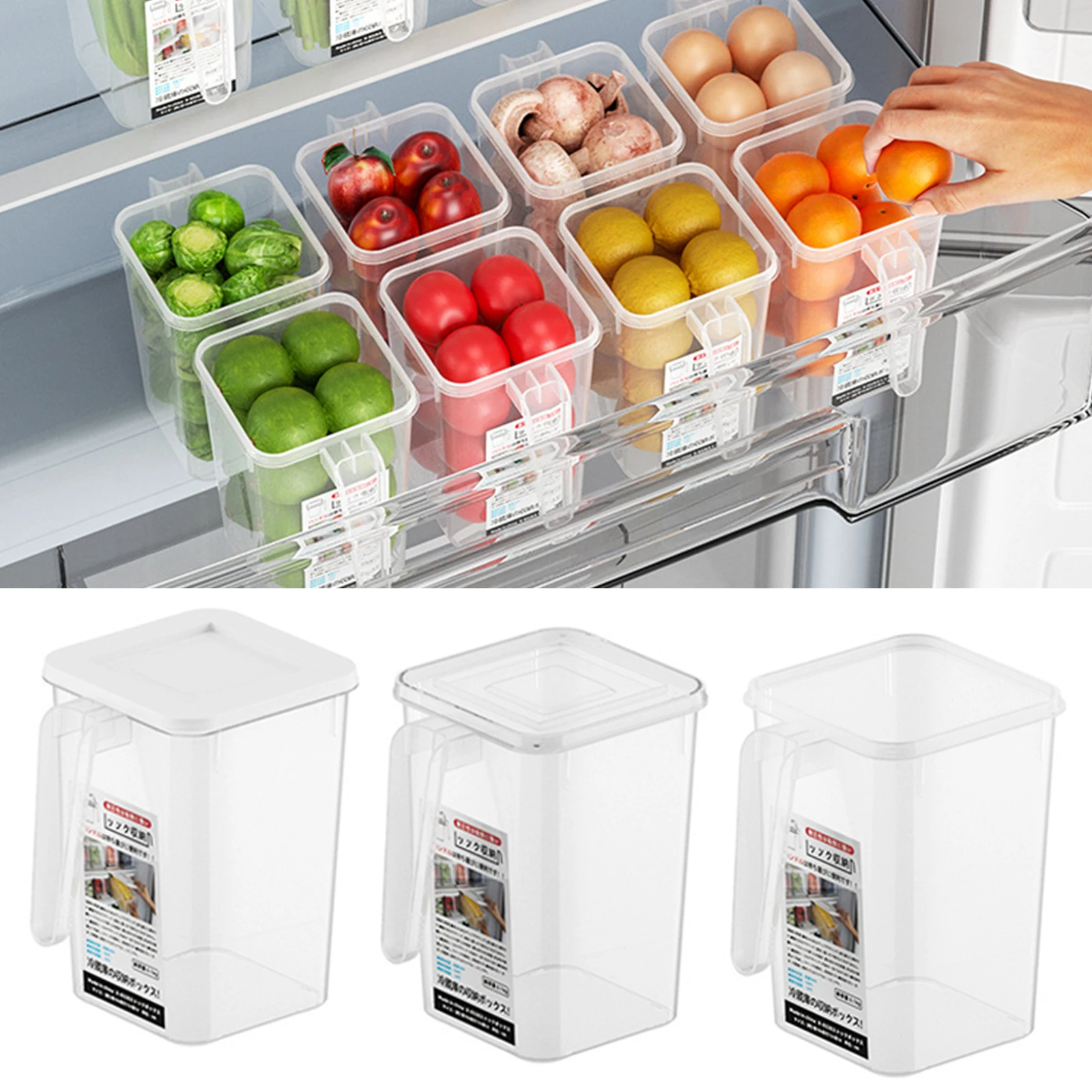 

Refrigerator Side Door Storage Box Food Vegetable Fruit Eggs Fresh Organizer with Handle Household Kitchen Fridge Containers Box