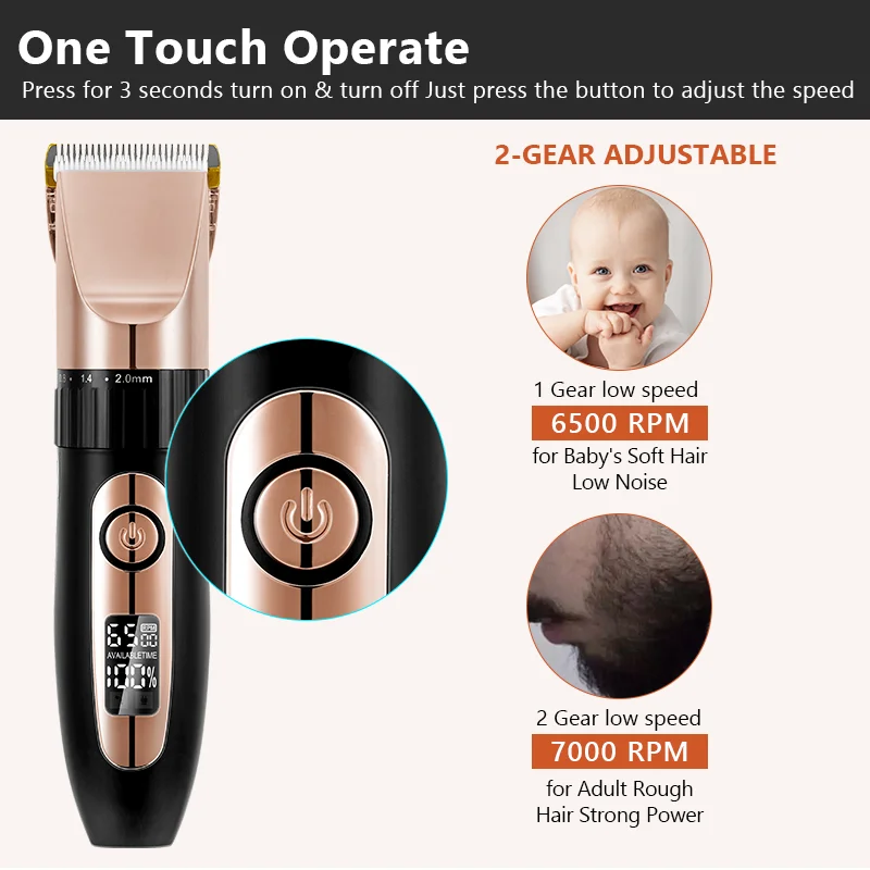 Máquina de Cortar Profissional para Barbeiro Aparador de Cabelo Máquina de Barbear Cabelo Recarregável Elétrico Corte Barba Forte Potência 5 Weddings & Events