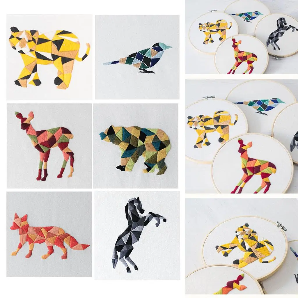 Animals Stitch Embroidery Kit for Beginners Handmade Needlework ...