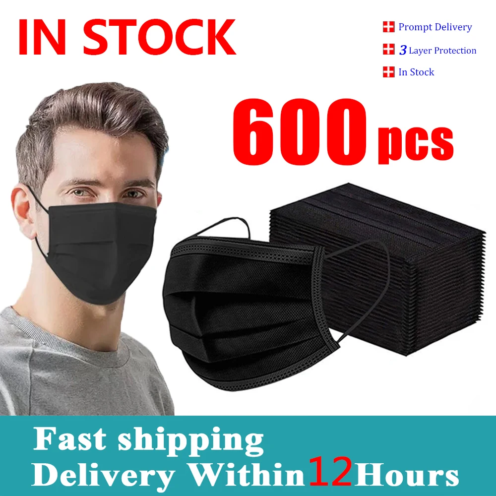 Lot de 50 masques chirurgicaux noirs, emballage scellé pour protection quotidienne.