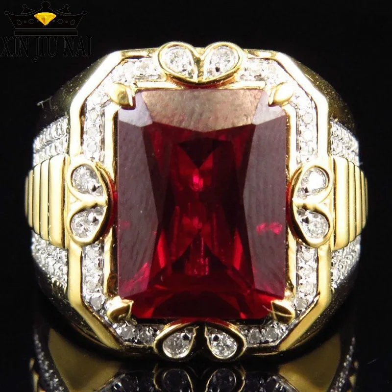 Male Big Red Stone s925 Ring 18KT Yellow Gold Filled Vintage Wedding Engagement Rings For Men For Silver Gold Wedding Rings