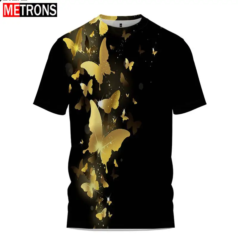 

2023 Summer New Couple Style Short Sleeve Butterfly Cute Cat 3D Digital Print Men's and Women's Street Style Round Neck Top