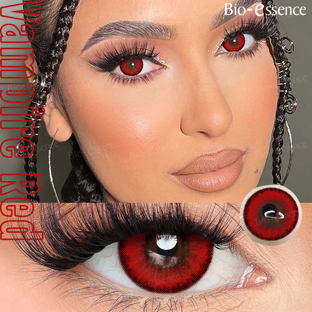 Lentilles de contact bio-essence 2 pièces lentilles de contact colorées lentilles rouges cosplay 1 an lentilles de beauté de couleur de mode lentille d'oeil mignonne de fête