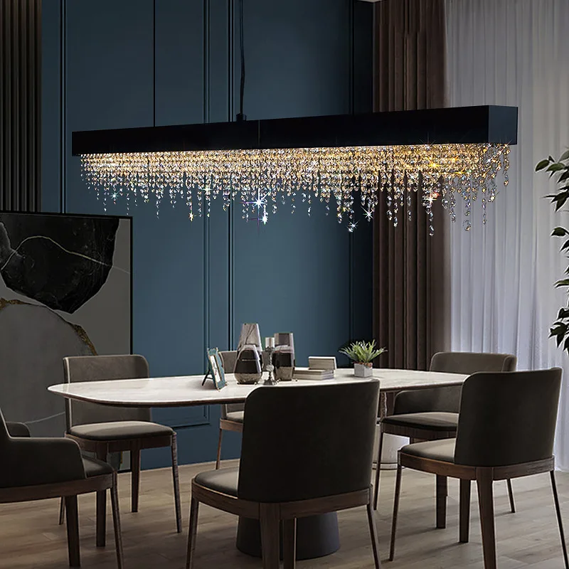 

Modern Simple Line Long Crystal Chandelier Ltalian Minimalist Light Luxury Restaurant Bar Living Room Home Decoration Led Lights