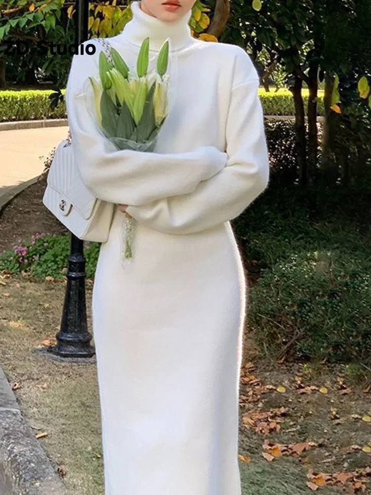 

[ZD Studio] Matching Coat, Medium Length, High Collar, Wool Over Knee Small Knitted Female