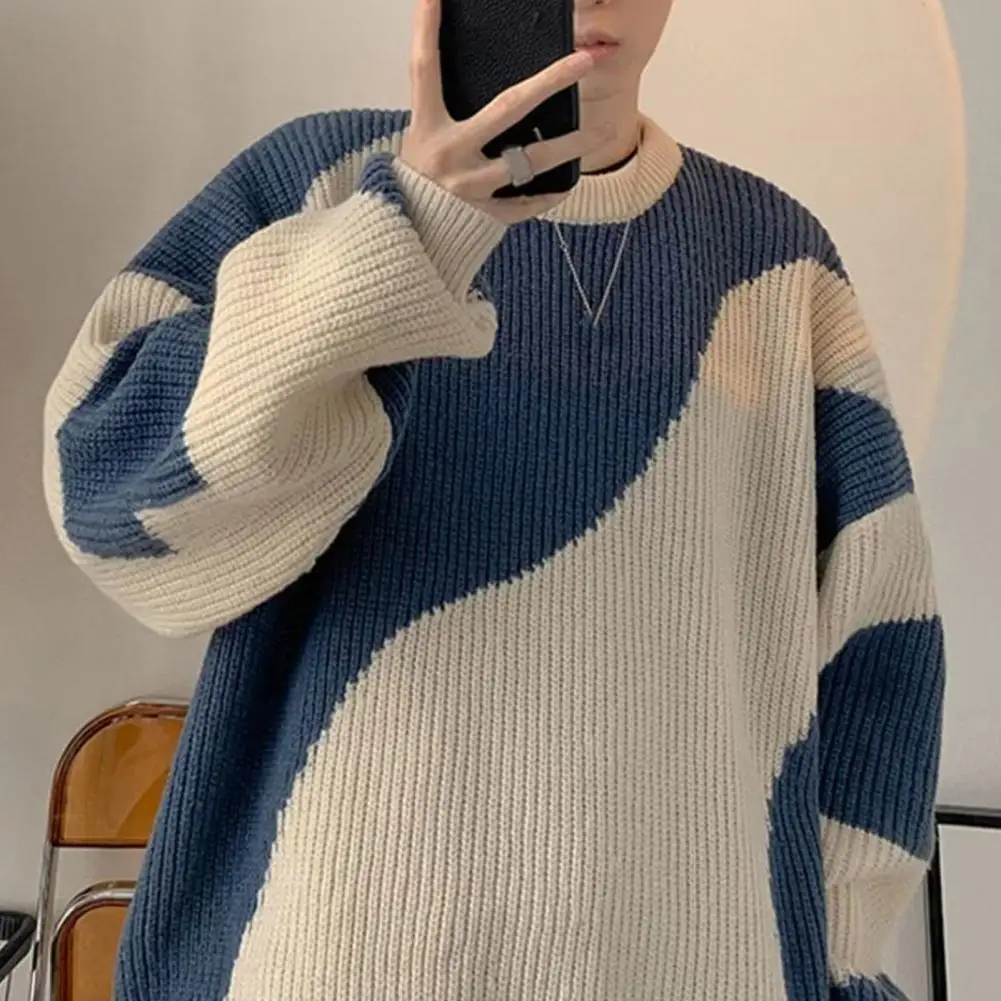 

Warm Men Knitwear Vintage Cozy Men's Knitted Sweater with Soft Loose Fit Round Neck for Fall Winter Thick Elastic Pullover