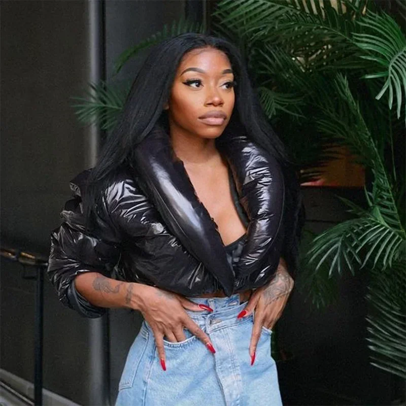 Женская укороченная куртка из ПУ кожи