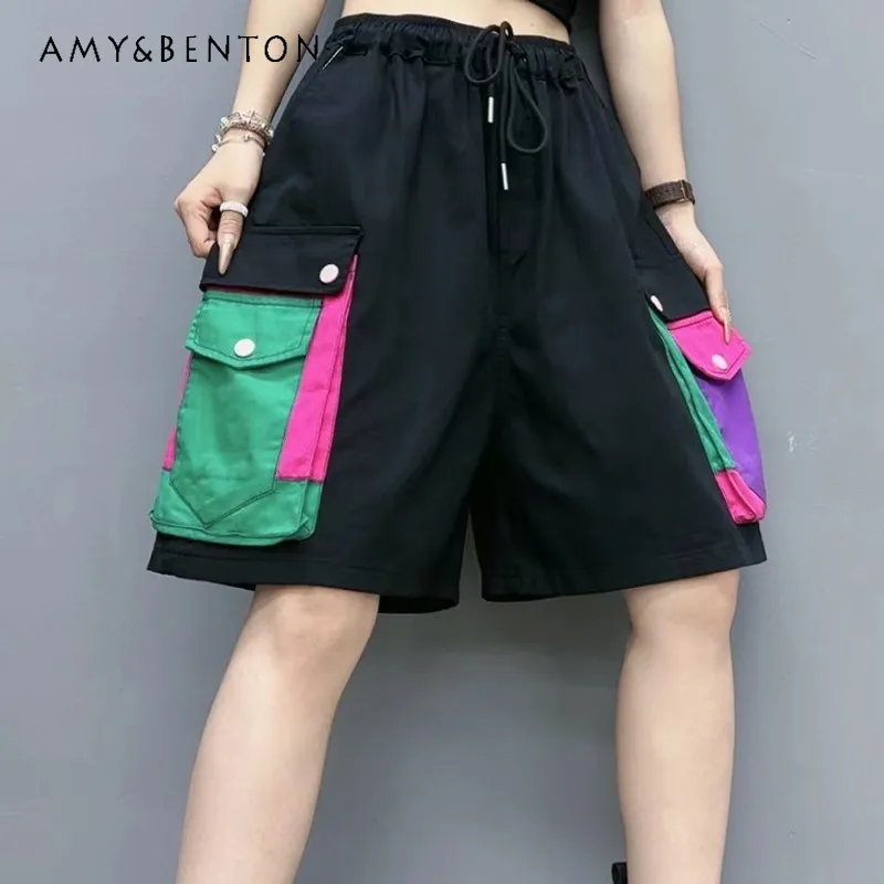 

Preppy Style Black Denim Shorts Women's A-line Hot Trousers Summer Thin Design Fashion Light Luxury Wide-Leg Short Jeans Pants