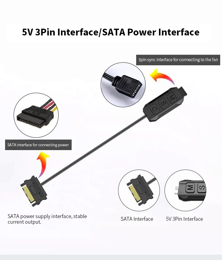 TEUCER LC-S50R ARGB 5V 3PIN to SATA Interface Extension Cable Light Controller w