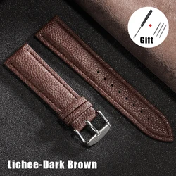 Elegant Vintage Leather Wristband - Soft & Comfortable Bracelet Strap - 22mm (Lichee - Dark Brown)