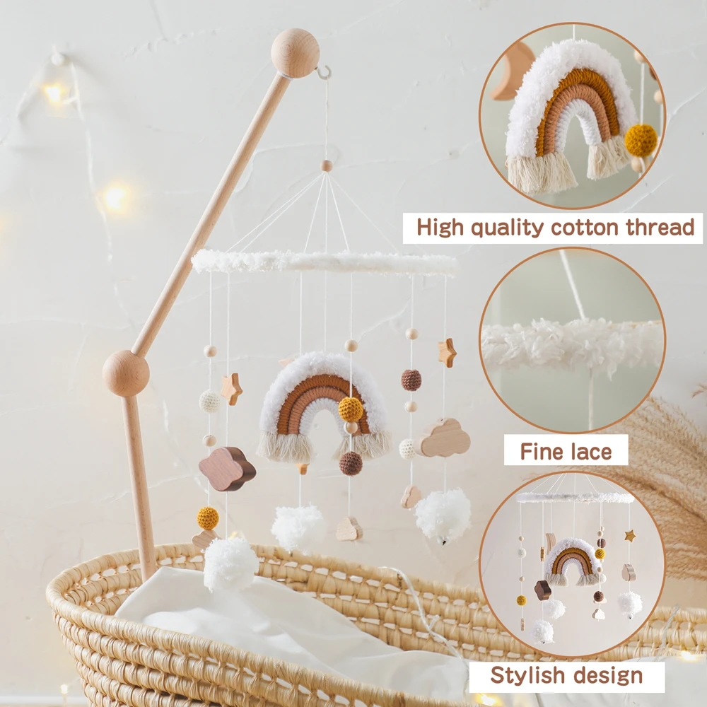 Baby Bed Bell Hanging Toy 0-12 Months Newborn Wooden Mobile Music Box Rattle Toy Crib Holder Bracket Infant Bed Bell Accessories images - 6