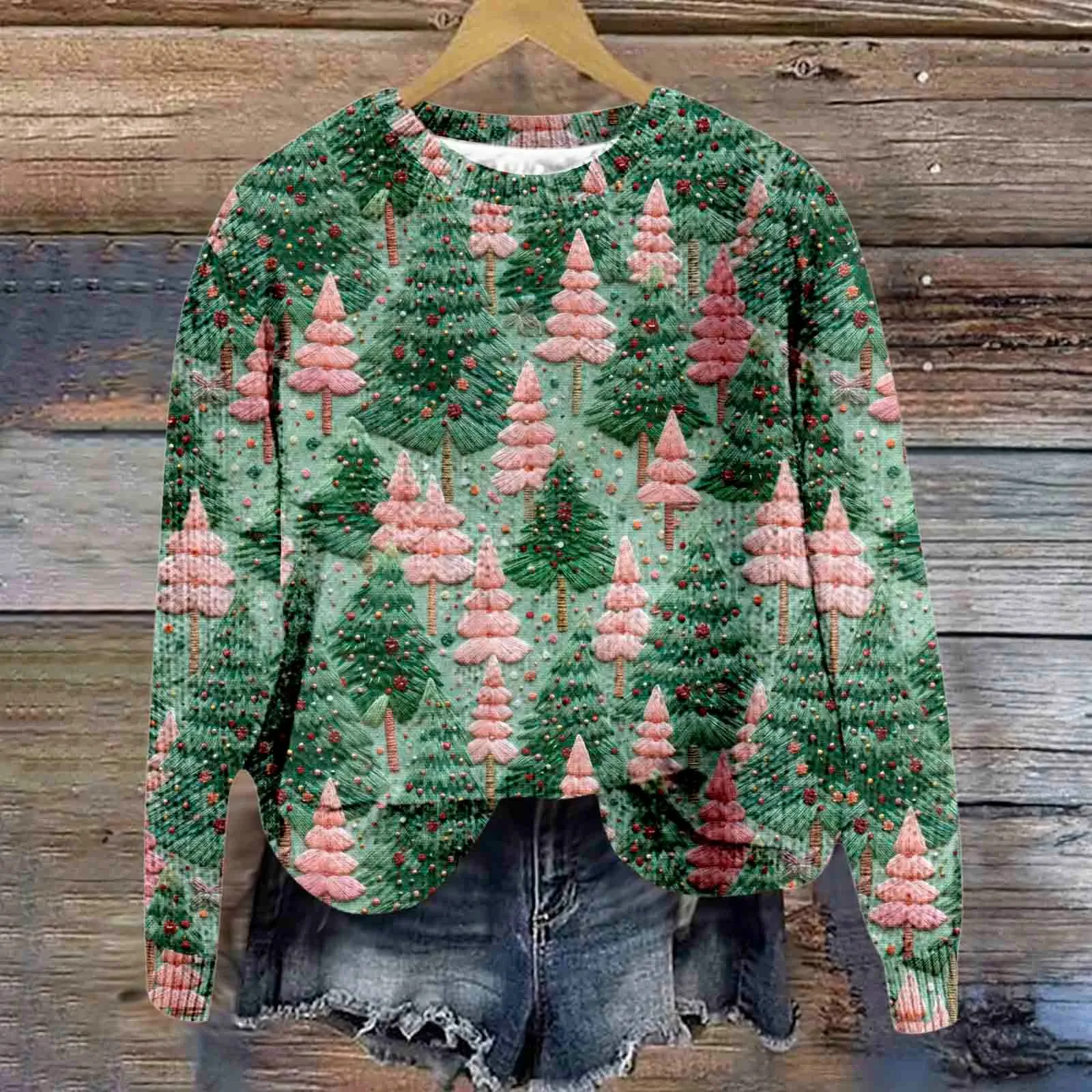 thumbnail image 1 of Sudaderas navideñas para mujer Suéter navideño feo 2024 Suéteres de lana de cachemira con estampado gráfico Tops de punto sueltos Prendas de punto, 1 of 5