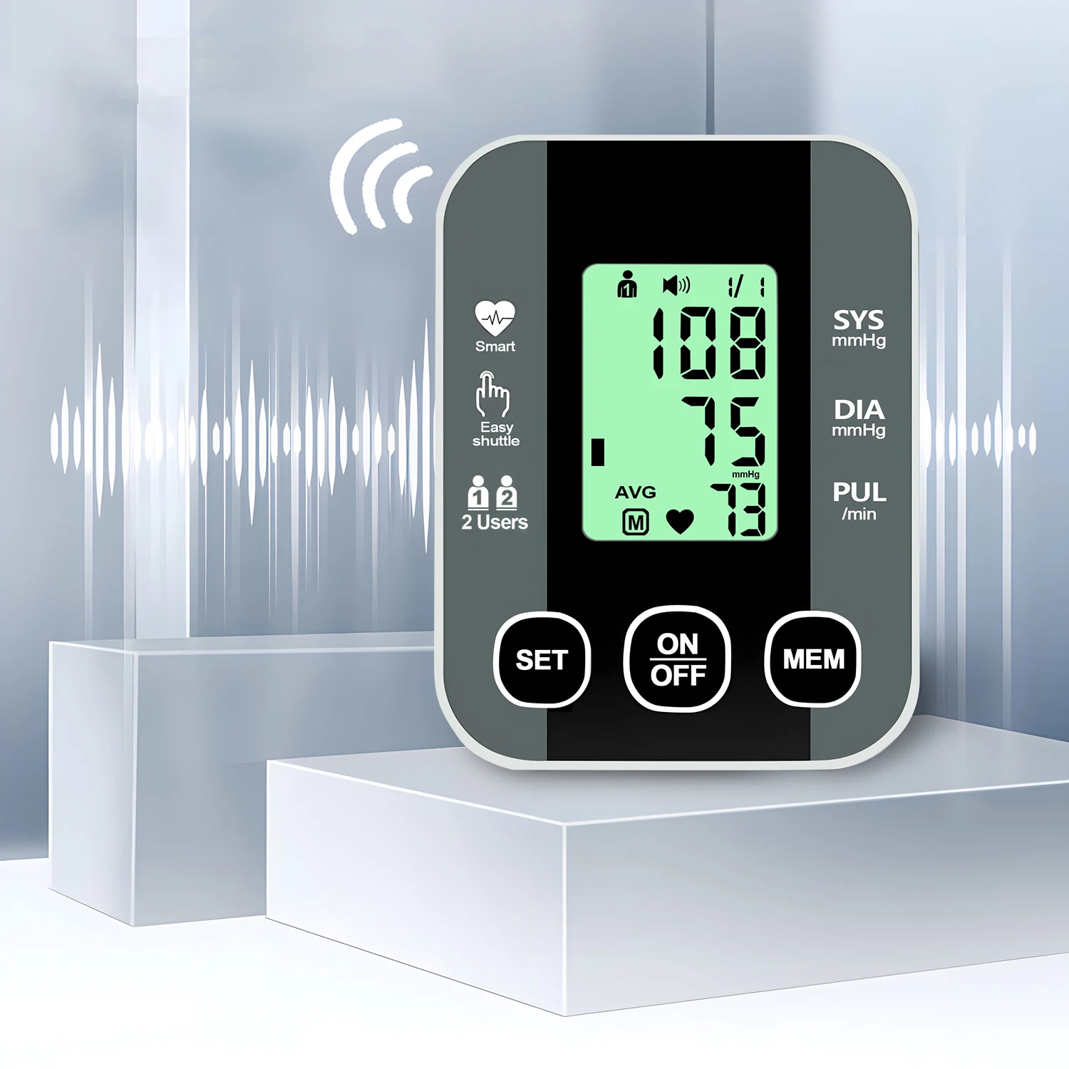 Blood Pressure Monitor Upper Arm Cuff Accurate Automatic BP Pulse Rate Meter with Adjustable Digital LCD