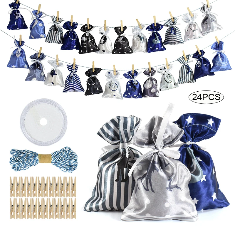 

24 шт., Новогодняя сумка с календарём и зажимами