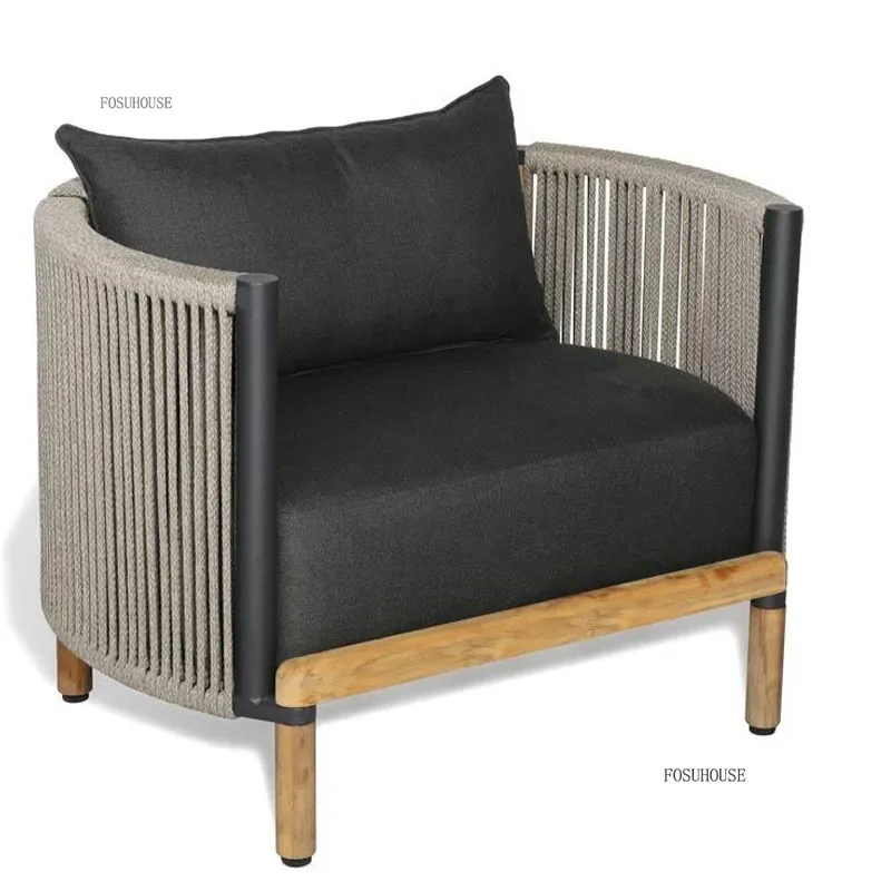 Modern Rope Garden Sofas Leisure Outdoor Villa Courtyard Sofa Chair Open-air Anti-corrosion Solid Wood Sofa Outdoor Furniture